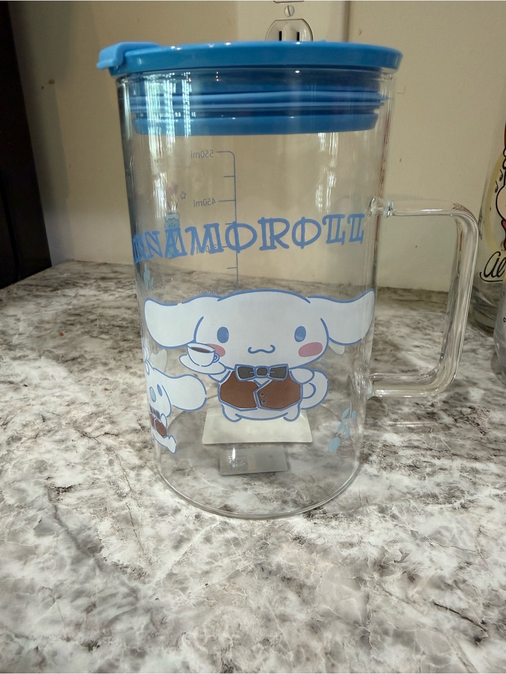 Sanrio Cinnamoroll Clear Pitcher with Blue Lid and Handle